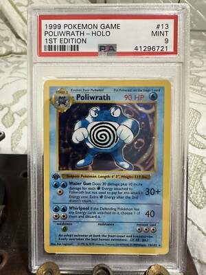 PSA 9 1st edition Shadowless Poliwrath 💧 13/102 💎 Holo MINT RARE