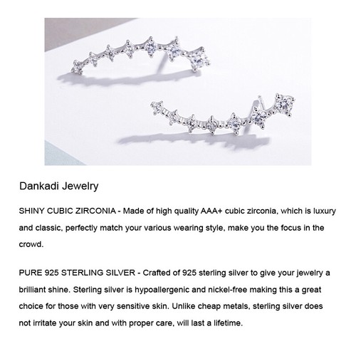 Solid 925 Sterling Silver Clear CZ Stud Ear Crawler Climber Earrings Women's - Picture 5 of 6