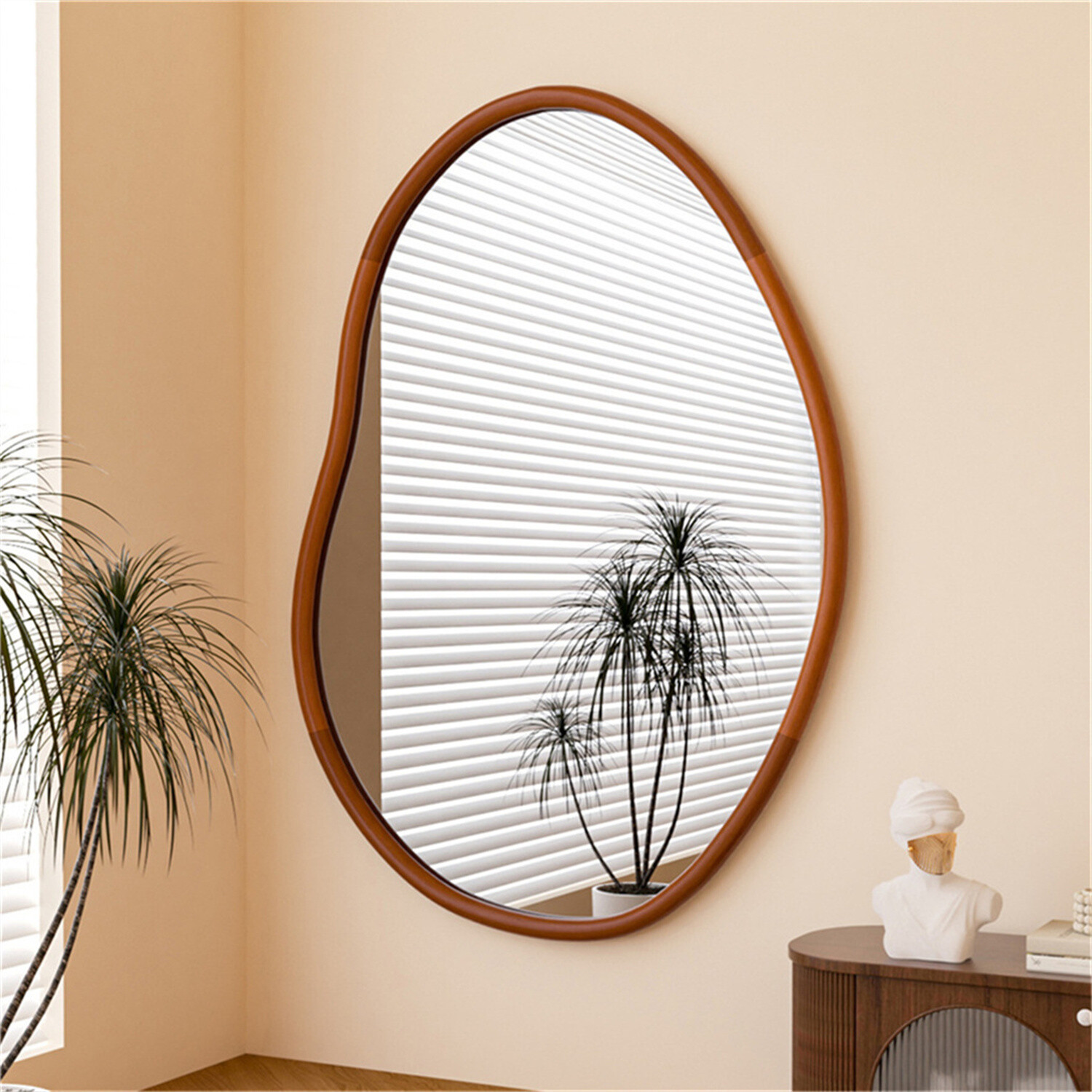 LUVODI Irregular Wall Mirror Brown Asymmetrical Mirror Modern Boho Wall