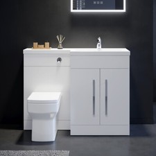 Bathroom Vanity Unit Sink Toilet Mirror Gloss White Cabinet Storage Furniture