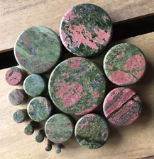 PAIR Unakite Organic Stone Plugs Gauges - 3mm (8g) up to 38mm (1.5") available! 