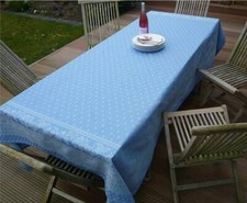 Tischdecke Jacquard 160x350 cm blau Blümchen aus Frankreich mit Teflonschutz