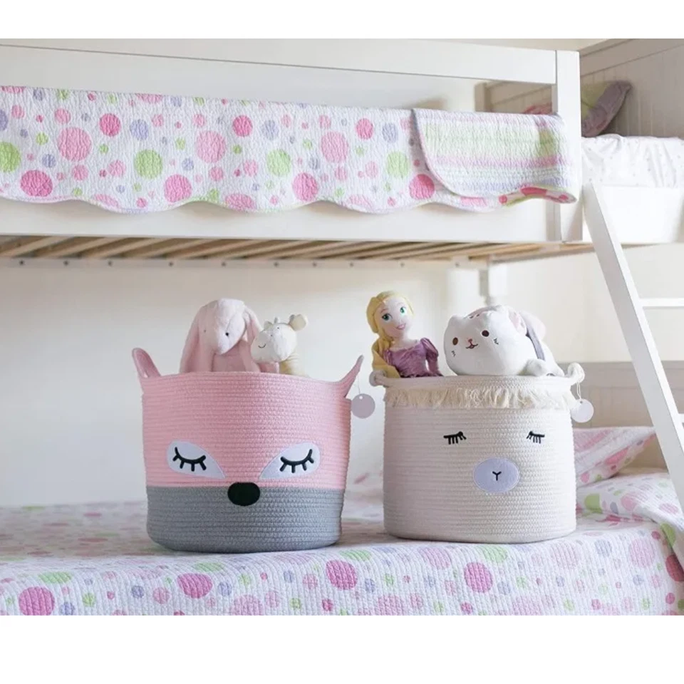 Pink Fox Basket Baby Hamper Nursery Storage Kids Nursery Laundry Rope Basket  Foto 2 de 4