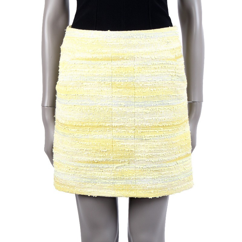 39987 auth CHANEL gradient yellow cotton BOUCLE Short Skirt