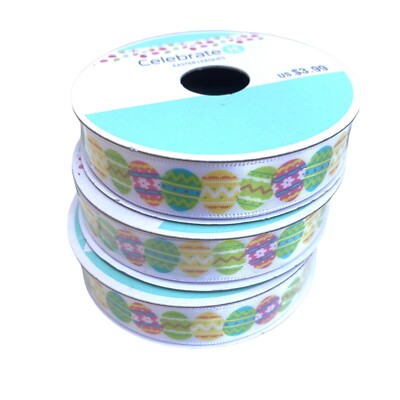 Easter Ribbons Celebrate It Lot of 3 Rolls Colorful Eggs Design Polyester