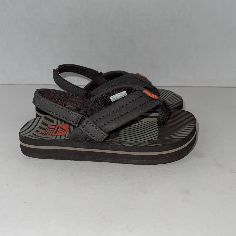 Sandalias de Tanga Reef Chanclas Niño Pequeño Talla 3/4 Marrón Naranja Correa Impermeable Foto 4 de 4