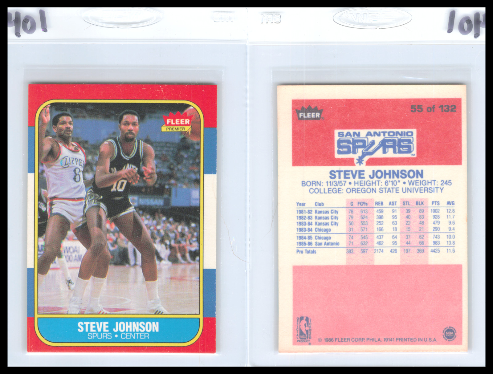 1986 Fleer Basketball #55 Steve Johnson San Antonio Spurs - EX        401