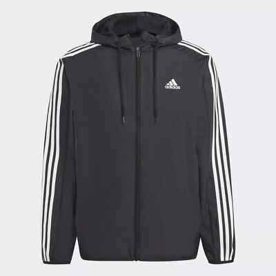 adidas men Essentials Woven 3-Stripes Windbreaker Black Men's Large