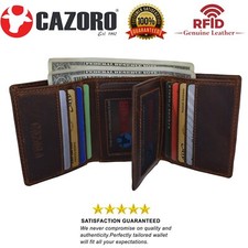 Cazoro Mens RFID Blocking Hunter Leather Credit Card ID Trifold Wallet