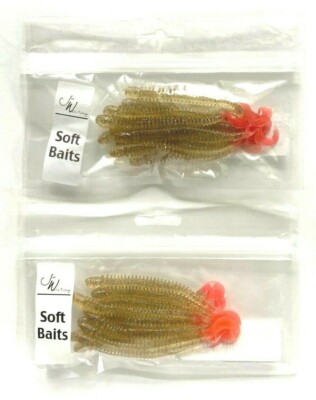 2 PACKS Jed Welsh 4'' Ribbed Curly Tail Worm Ginger Ale Confetti Salmon Tail 10ct