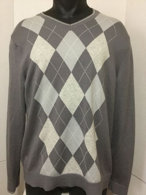 Banana Republic Mens Size XL Gray Argyle Wool Sweater V Neck Long Sleeve Banana Republic Mens Size XL Gray Argyle Wool Sweater V Neck Long Sleeve