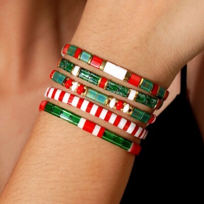 Christmas Bracelet Colorful Tila Bead Bracelet Hand-woven Xmas Holidays Gifts
