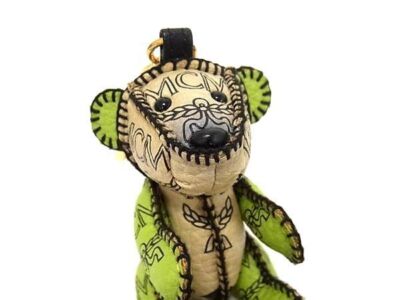 MCM Bear Keychain Bag Charm Key Chain Beige x Green AT5902 Leather
