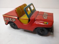 Vintage Jeep Tin Toy Friction Windup Wheels Japan Red Yellow Blue NEAT 4"x2"