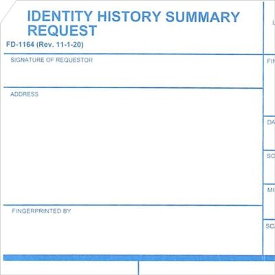 FD-1164 Card, for FBI Identity History Summary Checks, 50 Pack | eBay