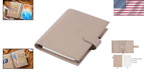 Elegant A5 Luxury Organizer with Genuine Leather and 30mm Rings - Pebble Taupe - Picture 2 of 10