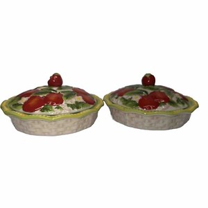 TEMPTATIONS Hand Painted Figural Fruit Apple Mini Pie Dishes, Set Of 2,Ceramic