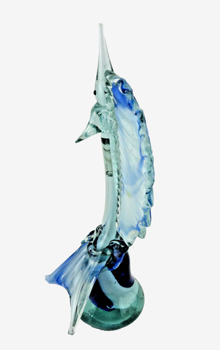 Statuina pesce spada pesce vela vetro artistico stile Murano 12" vintage in blu - soffiato a mano - Foto 3 di 7