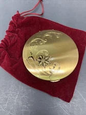 Vintage Elgin American Floral Gold Tone Makeup Powder Compact Mirror And Pouch