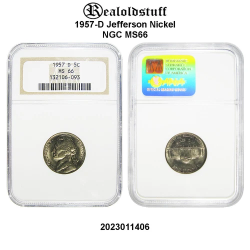 1957-D Jefferson Nickel - NGC MS66 - 2023011406