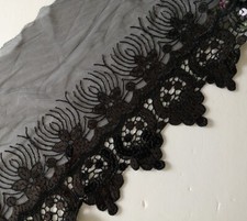 5.5 Yards 8" wide Black Tulle Lace/Embroidered Rayon Venise/Sequine Flower xh013
