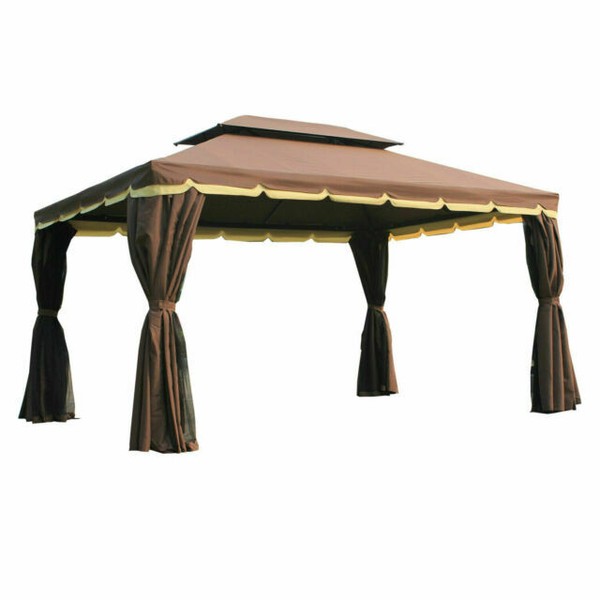 Khaki for sale online Outsunny US84C-1160131 10/' x 13/' Outdoor Patio Gazebo Pavilion Canopy Tent with Curtains
