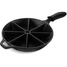 Cast Iron Wedge Pan with Black Silicone Hot Handle Holder 8-Edge Skillet