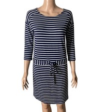 Loft Lounge Outlet Dress Womens Medium Blue White Stripes Stretch