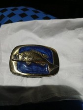 Vintage 1983 United Chicago Brass Belt Buckle Large Mouth Bass Fish USA