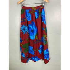 Farm Rio Blue Floral Maxi Skirt Maroon Burgundy Small Pull On Small