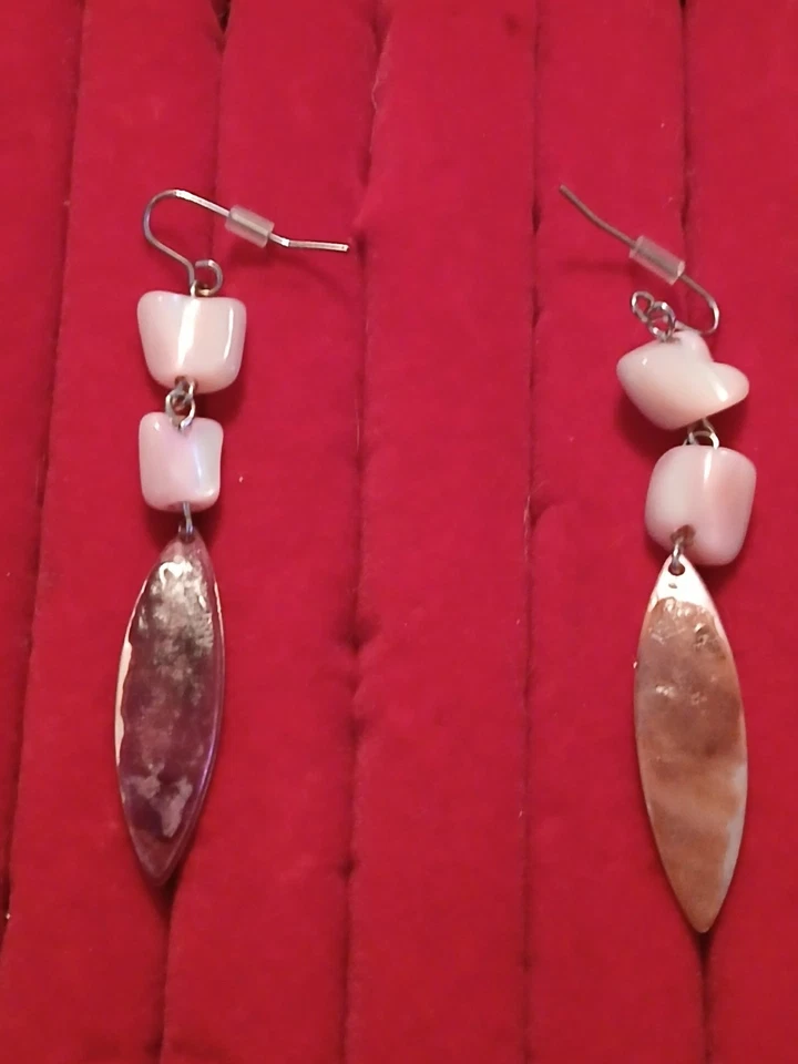  Pendientes colgantes vintage naturales concha de madreperla tono plata rosa/beige Foto 4 de 4