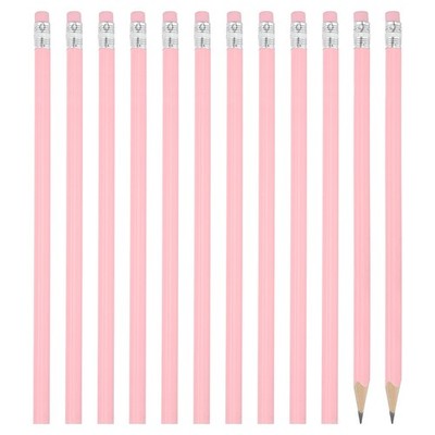 12 x Round Pencils Triangle HB Graphite Pencil Woodcase Pencils with Eraser Pink