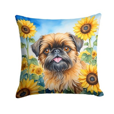 Brussels Griffon in Sunflowers Throw Pillow Machine Washable, Indoor Outdoor