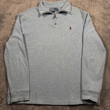 Polo Ralph Lauren Sweater Mens Large Gray Pony Logo Cotton Knitted Quarter Zip
