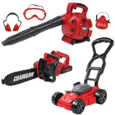 Kids Leaf Blower, Toy Chainsaw, and Lawn Mower Set Realistic Toddler Landscapi