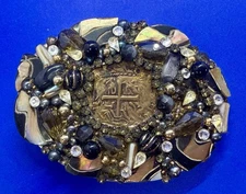 Iron Cross with Multi-Color Mixed Bead Stone Rhinestone Chunky Belt Buckle