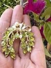 Brooch Pin Pendant With Pearl Vintage Genuine Peridot Bead Chip