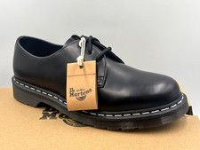 Image of DR MARTENS BLACK 1461 CONTRAST WHITE STITCH SMOOTH LEATHER SHOES SIZE UK 9