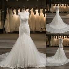 Mermaid Wedding Dresses Sweep Train Sleeveless Lace Beach White Bridal Gowns