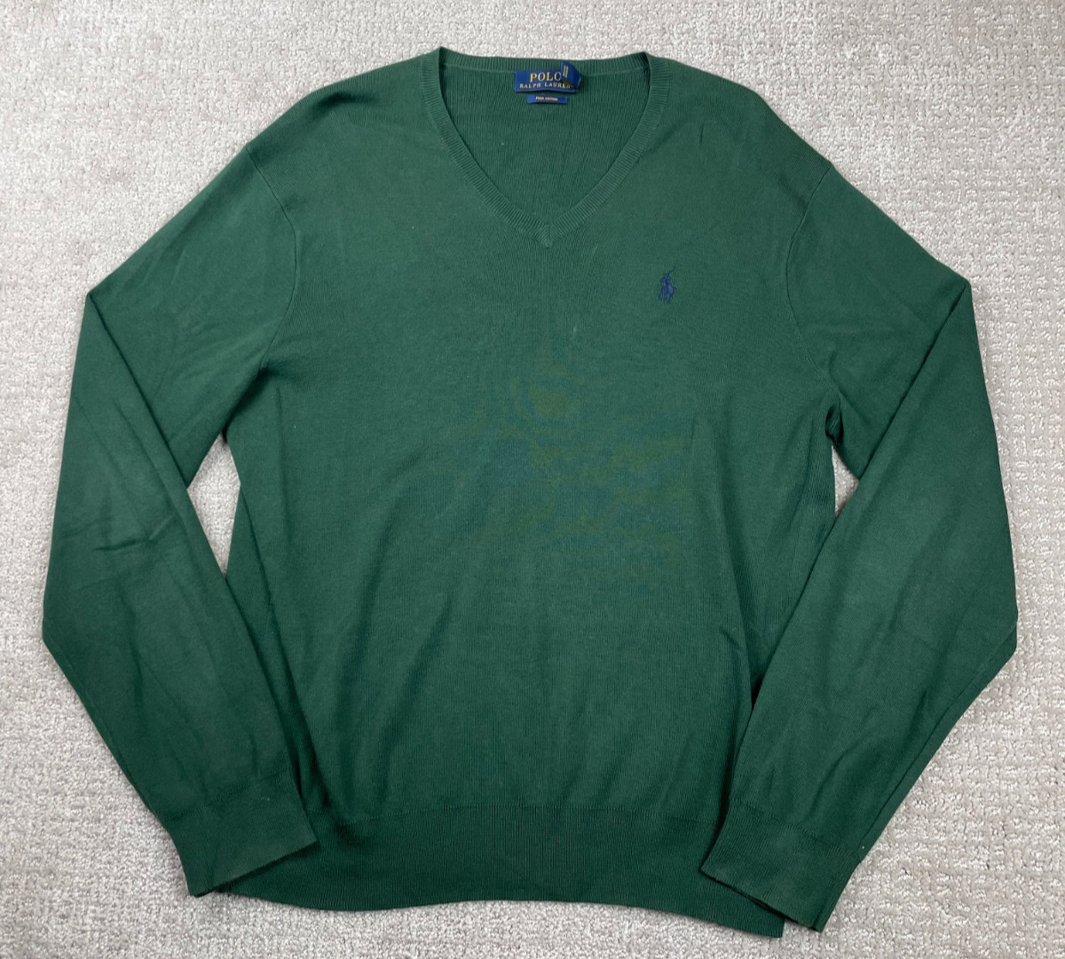 Polo Ralph Lauren Sweater Mens M Green Knit Pima Cotton V Neck Pullover Preppy