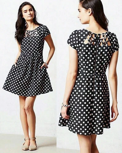 Anthropologie Maeve Nicola Gray Pink Polka Dot Dress - Size 0