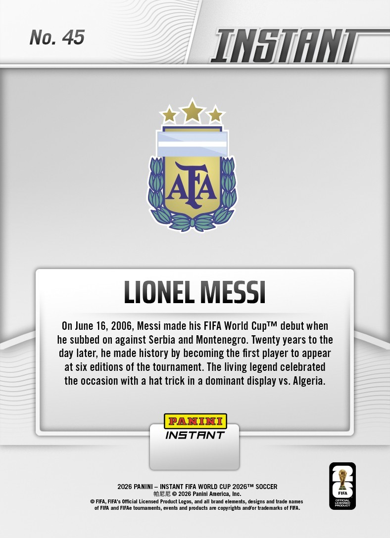 2026 Panini Instant Lionel Messi FIFA World Cup Milestone LP Card **Pre-Sale** view 2