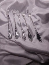 5 Vintage Oxford Silver Plate Seafood Cocktail Oyster Fork Pat. Jan 14/08 Clean