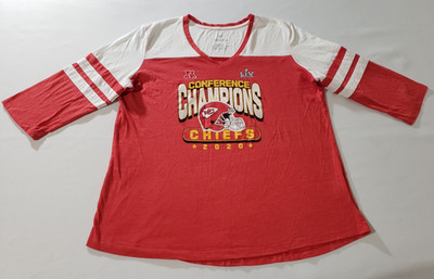 Kansas City Chiefs Shirt Women XXL Red White 3/4 Sleeve 2020 Super Bowl Champion