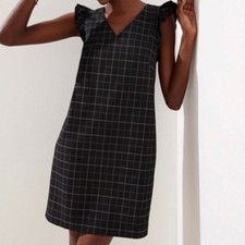 LOFT NWT Black Windowpane Plaid Flutter Sleeve Shift Mini Dress 16 Plus $89