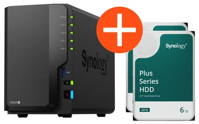 Synology DS225+ NAS System 2-Bay 12 TB inkl. 2x 6 TB Synology HDD HAT3300-6T