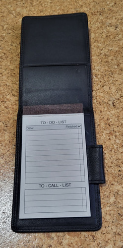 Black Leather Note Pad "Things To Do" Notes w/ Pen Holder 