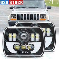 2pcs For Jeep Wrangler Yj 1987-1995 5x7 7x6 Square Led Headlights High Low Beam