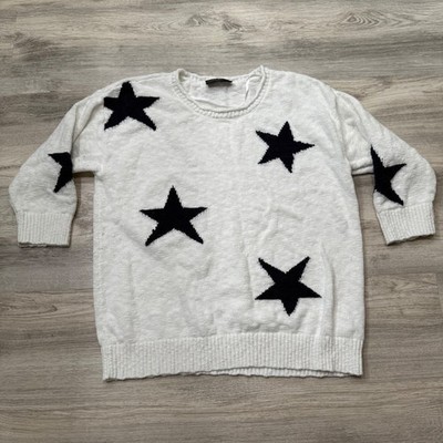 Lane Bryant Women's Plus Size White & Black Star Print 3/4 Sleeve Sweater 14/16
