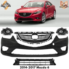 Front Bumper Cover Fascia Paintable & Grille Assembly Kit For 2014-2017 Mazda 6
